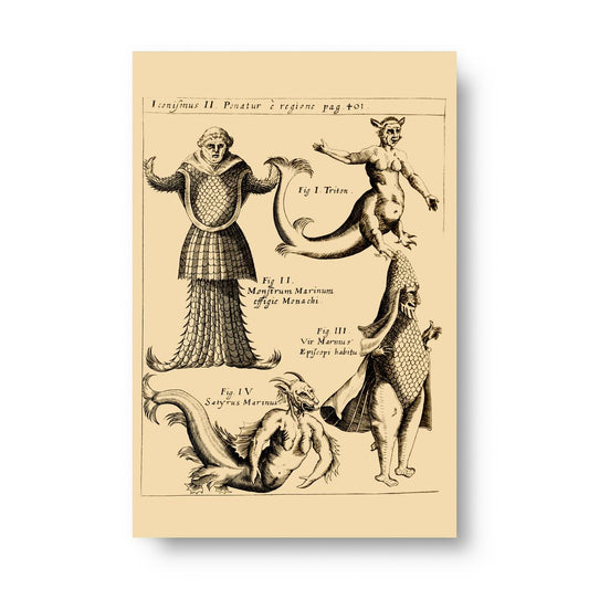 The Sea Monk and Other Mythical Marine Creatures Vintage Illustration